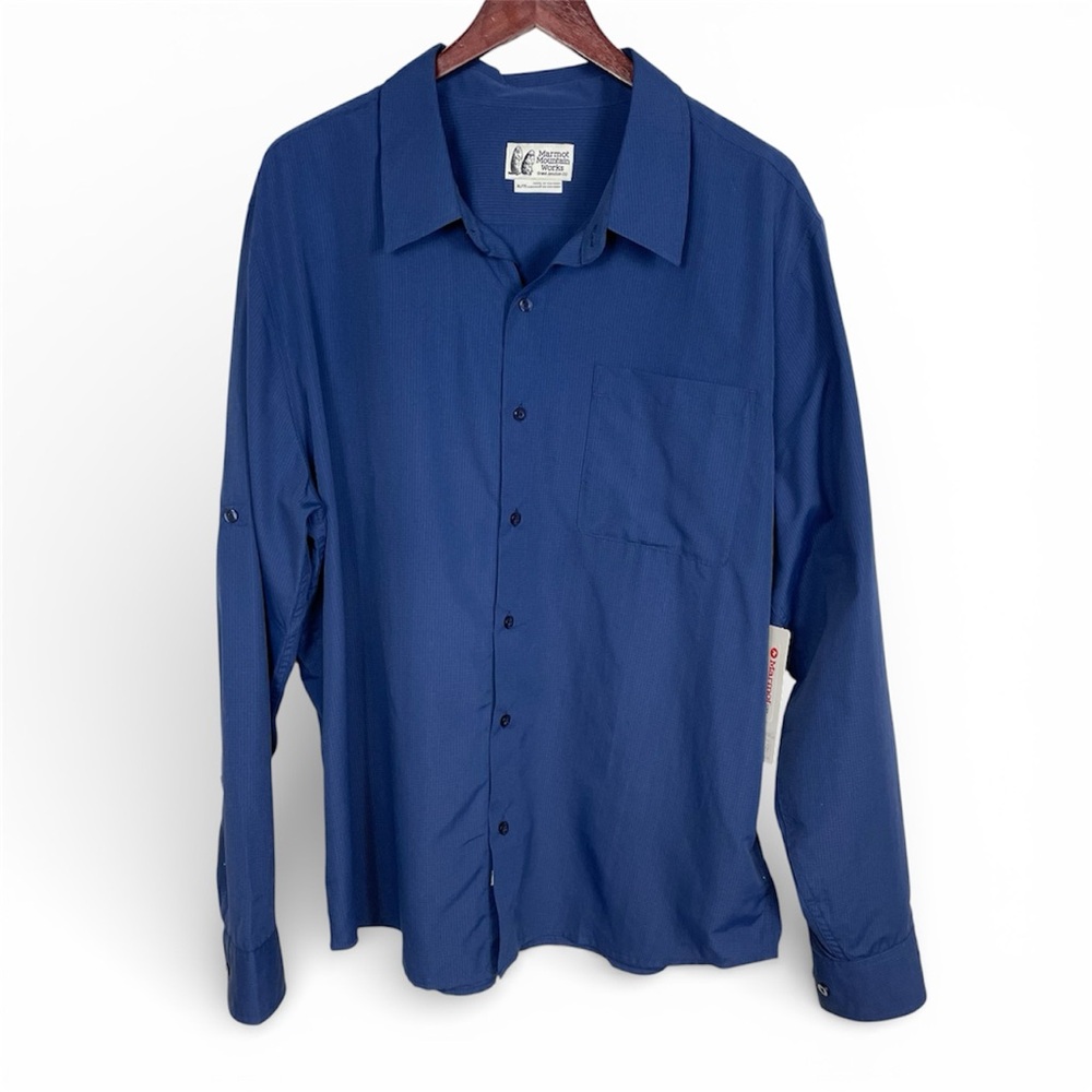 NWT Marmot Men's Aerobora Long Sleeve Button Down Shirt Navy Blue Size XL